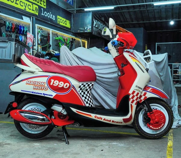 Modifikasi Grand Filano Hybrid ala motor vintage rally.