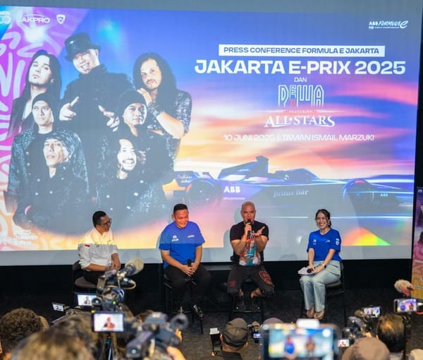 Jumpa pers Dewa 19 Featuring All Stars akan memeriahkan Jakarta E-Prix 2025 di Jakarta, Selasa (10/6/2025).