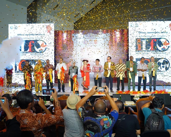Pembukaan Pameran Indo Leather & Footwear (ILF) Expo 2025 dan Indo Garment Textile (IGT) Expo 2025 di JIExpo Kemayoran,Jakarta, Kamis (14/8/2025).