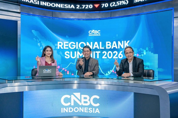 Ketua Umum Asosiasi Bank Pembangunan Daerah (Asbanda) yang juga Direktur Utama Bank Jakarta, Agus H Widodo (kanan) di acara Regional Bank Summit 2026. (Foto - Bank Jakarta)