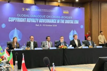 Menteri Hukum Supratman Andi Agtas di acara Global Dialogue on Cross-Border Copyright Royalty Governance in the Digital Era di The Patra Bali Resort & Villas, Badung, Bali, Rabu (7/10/2026). (Foto - Istimewa)